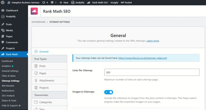 Rank Math Sitemap Settings